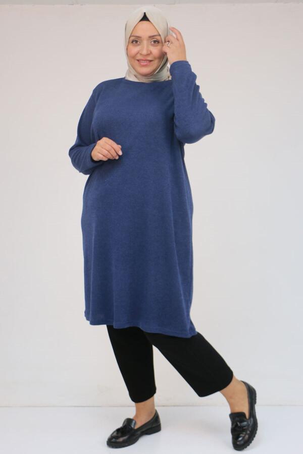 58140 Büyük Beden Basic Mir Tunik - İndigo - 1