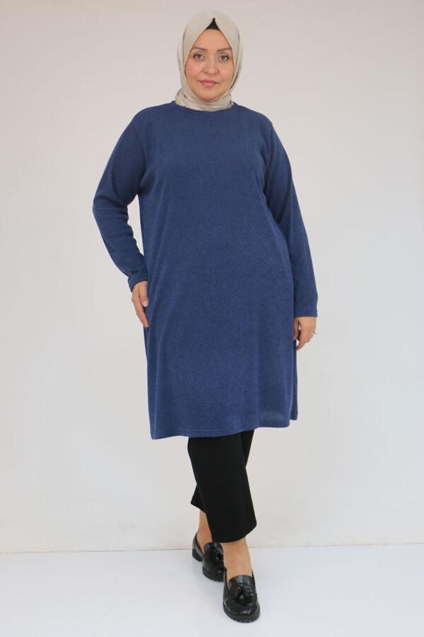 58140 Büyük Beden Basic Mir Tunik - İndigo - 2