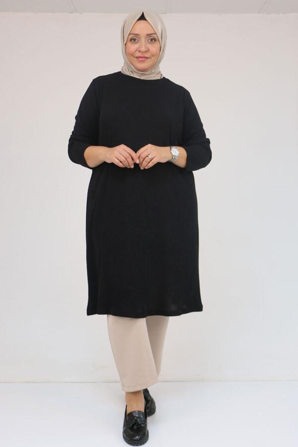 58140 Büyük Beden Basic Mir Tunik - Siyah - 1