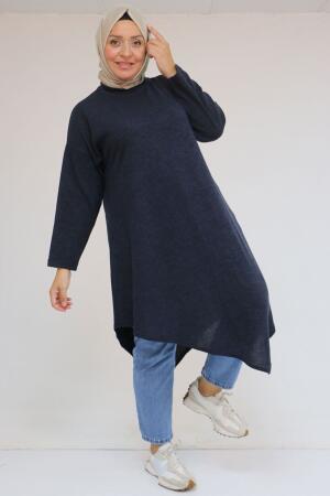 58144 Büyük Beden Hakim Yakalı Mir Tunik - Lacivert - 