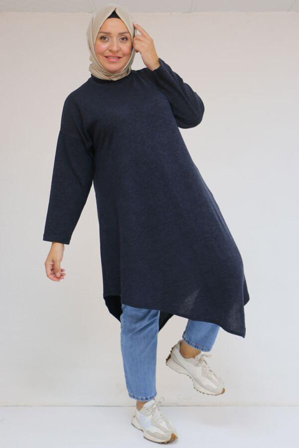 58144 Büyük Beden Hakim Yakalı Mir Tunik - Lacivert - 1