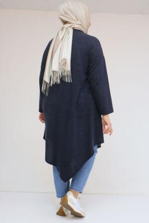 58144 Büyük Beden Hakim Yakalı Mir Tunik - Lacivert - 3