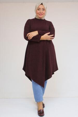 58144 Büyük Beden Hakim Yakalı Mir Tunik - Mürdüm - 