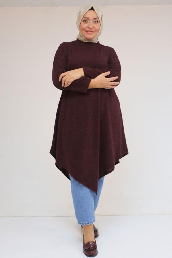 58144 Büyük Beden Hakim Yakalı Mir Tunik - Mürdüm - 1