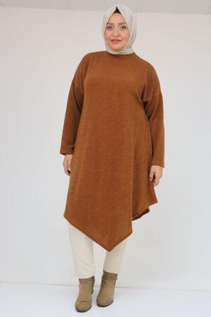 58144 Büyük Beden Hakim Yakalı Mir Tunik - Taba - 