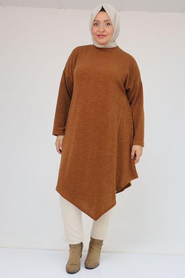 58144 Büyük Beden Hakim Yakalı Mir Tunik - Taba - 1