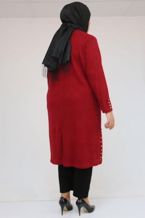 58146 Büyük Beden Kol Ve Yan Patları Taş Detaylı Mir Tunik - Bordo - 3