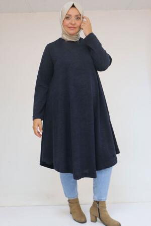 58147 Büyük Beden Mevlana Kesim Mir Tunik - Lacivert - 1
