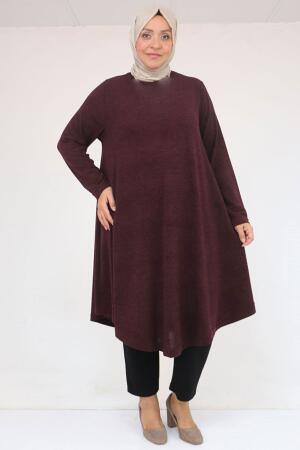 58147 Büyük Beden Mevlana Kesim Mir Tunik - Mürdüm - 1