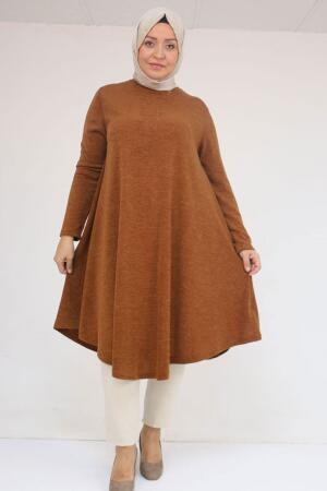 58147 Büyük Beden Mevlana Kesim Mir Tunik - Taba - 1