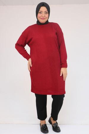 58148 Büyük Beden Düşük Kollu Mir Tunik - Bordo - 1