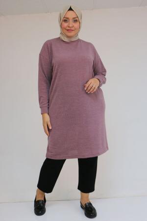 58148 Büyük Beden Düşük Kollu Mir Tunik - Gül Kurusu - 1