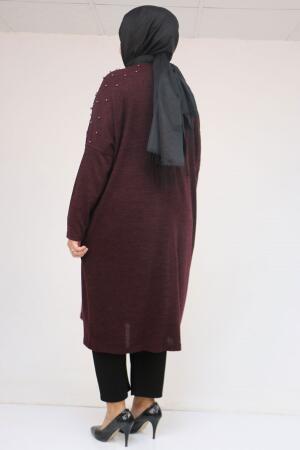 58152 Büyük Beden Düşükkol Omzu Taş Detaylı Mir Tunik - Mürdüm - 3