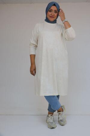 58153 Büyük Beden Basic Batik Modal Tunik - Batik Ekru - 1