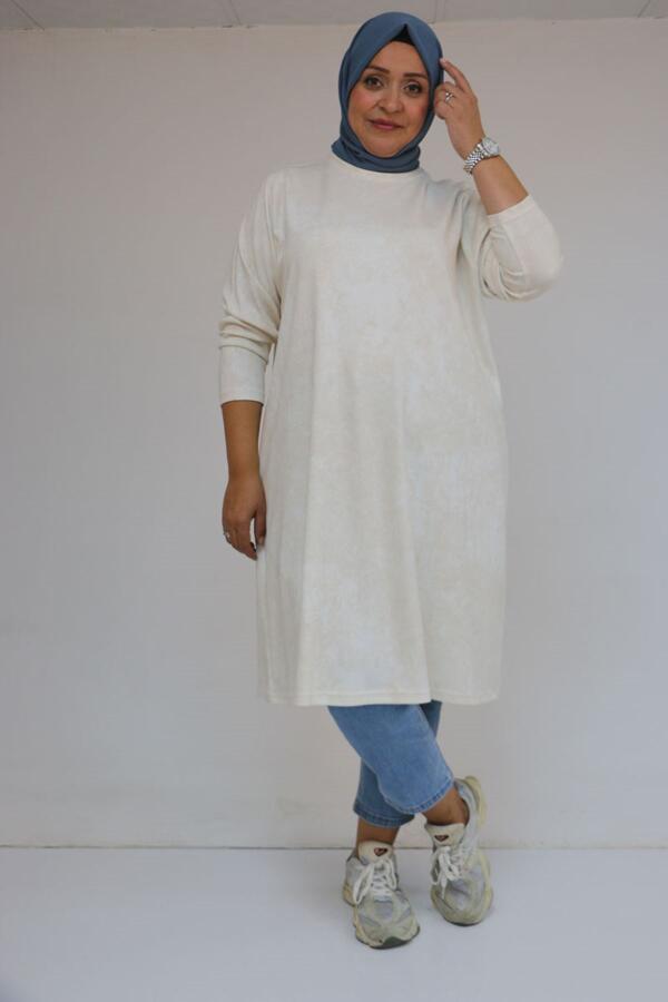 58153 Büyük Beden Basic Batik Modal Tunik - Batik Ekru - 1