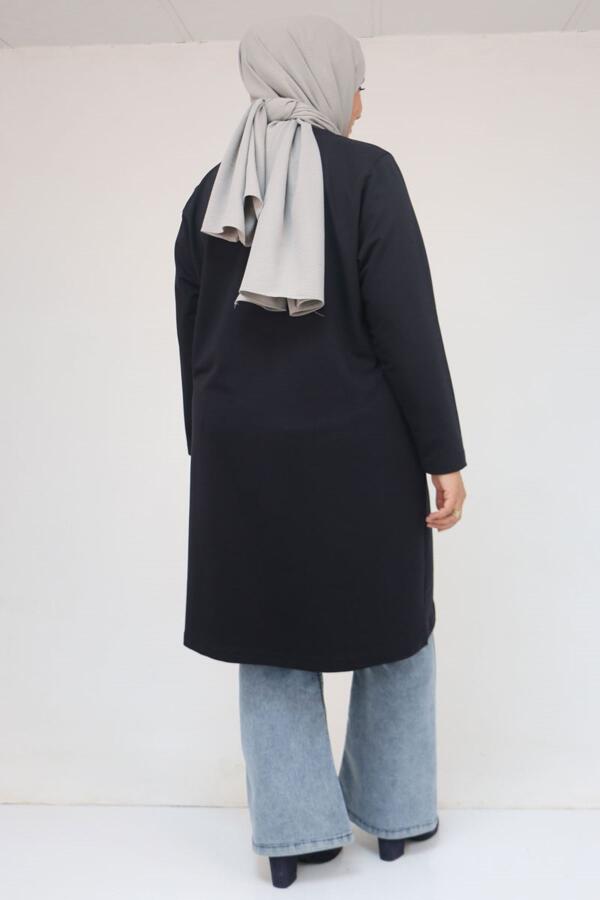 58154 Büyük Beden Yakası Biyeli İki İplik Tunik - Lacivert - 2