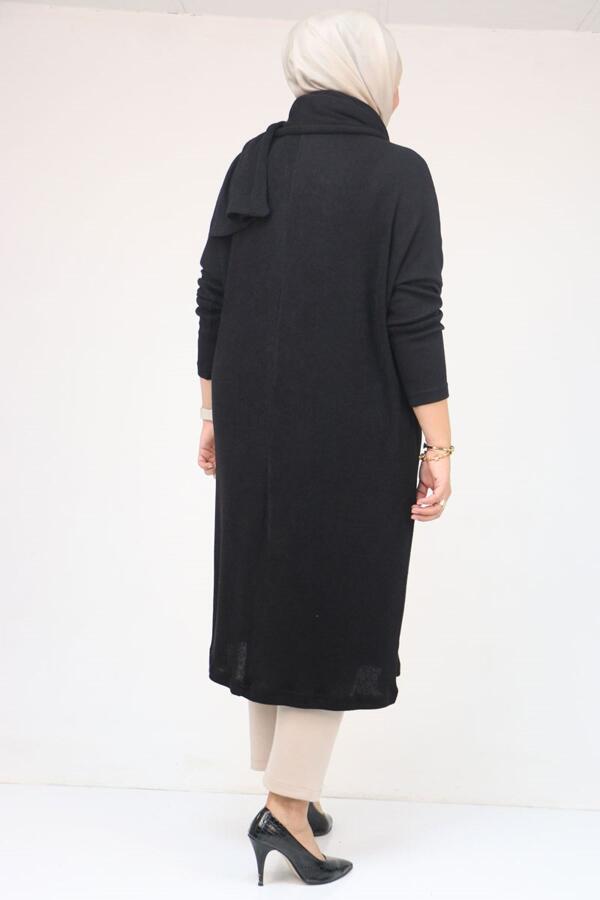 58158 Büyük Beden Atkı Modelli Mir Tunik - Siyah - 3