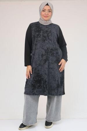 58161 Büyük Beden Basic Modal Tunik - Siyah - 