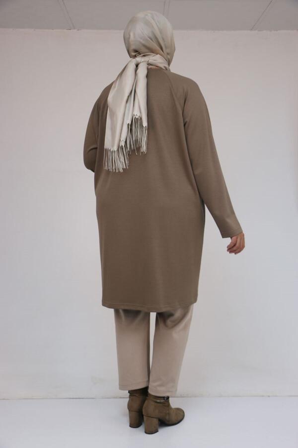 58162 Büyük Beden Garnili Modal Tunik - Vizon - 3