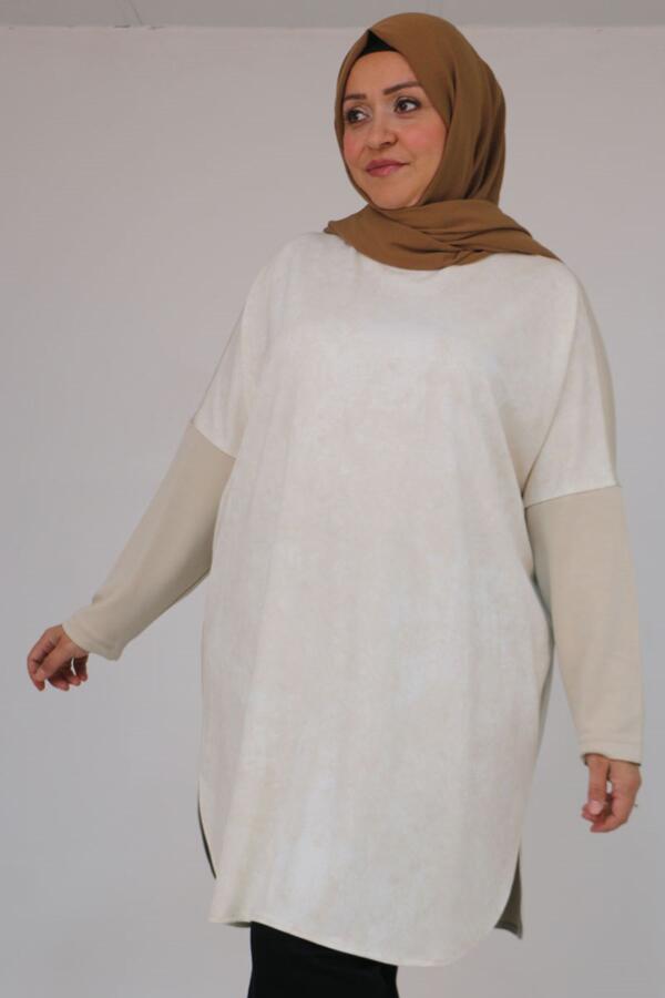 58164 Büyük Beden Basic Modal Tunik - Bej - 1