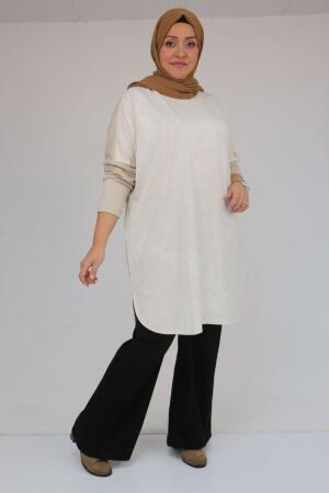 58164 Büyük Beden Basic Modal Tunik - Bej - 3
