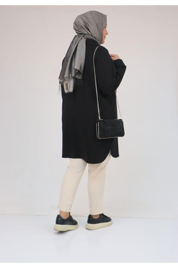 58168 Büyük Beden Erkek Yakalı Çıtçıtlı Modal Tunik - Siyah - 3