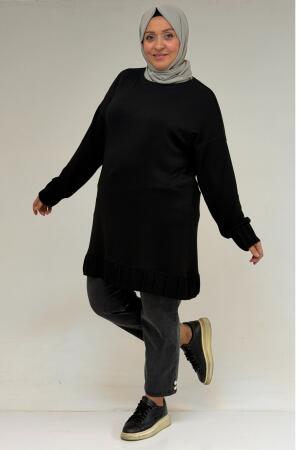 58173 Büyük Beden Çıma Detaylı Modal Tunik - Siyah - (1)