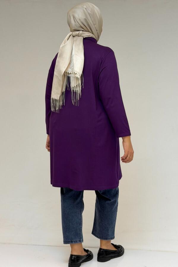 58175 Büyük Beden Boğazlı Yaka Basic Penye Tunik - Mor - 2