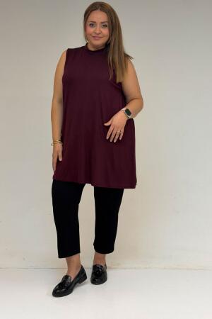 58501 Büyük Beden Hakim Yakalı Penye İçlik - Bordo - 