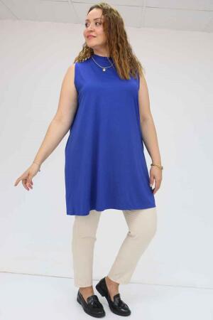 58501 Büyük Beden Hakim Yakalı Penye İçlik - İndigo - 