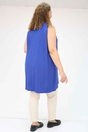 58501 Büyük Beden Hakim Yakalı Penye İçlik - İndigo - 3