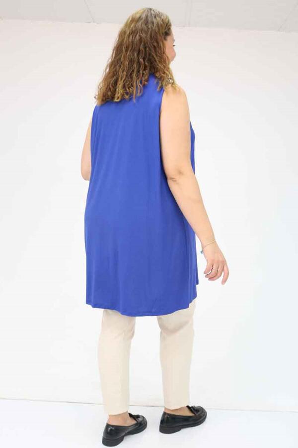 58501 Büyük Beden Hakim Yakalı Penye İçlik - İndigo - 3