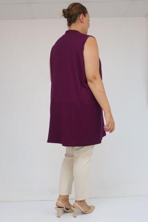 58501 Büyük Beden Hakim Yakalı Penye İçlik - Mürdüm - 3