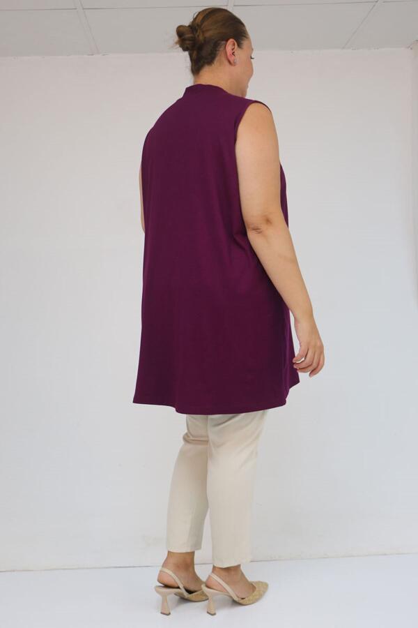 58501 Büyük Beden Hakim Yakalı Penye İçlik - Mürdüm - 3