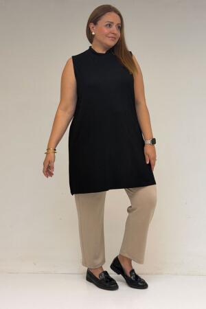 58501 Büyük Beden Hakim Yakalı Penye İçlik - Siyah - 3