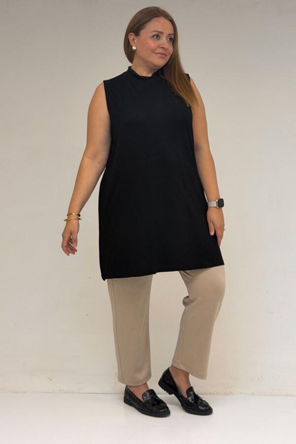 58501 Büyük Beden Hakim Yakalı Penye İçlik - Siyah - 3