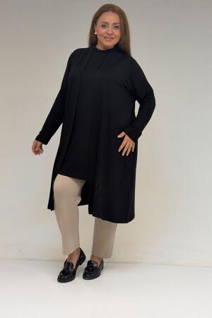 58501 Büyük Beden Hakim Yakalı Penye İçlik - Siyah - 4