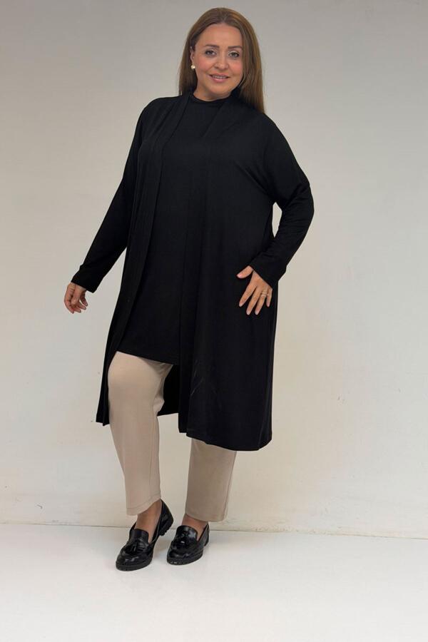 58501 Büyük Beden Hakim Yakalı Penye İçlik - Siyah - 4