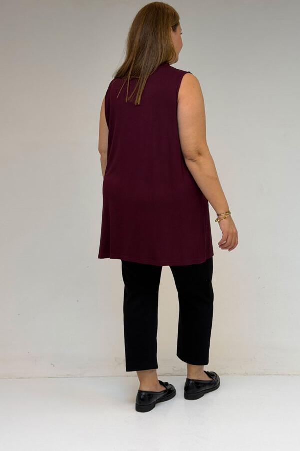 58506 Büyük Beden Taş Baskılı Penye İçlik - Bordo - 3