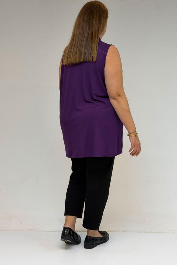 58506 Büyük Beden Taş Baskılı Penye İçlik - Mürdüm - 3