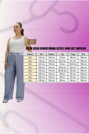 59007 Büyük Beden Kemeri Ribana Detaylı Xons Kot Pantolon - Mavi - 1