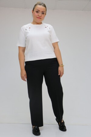 59010 Büyük Beden Beli Düğmeli Double Pantolon - Siyah - 3