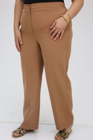 59010 Büyük Beden Beli Düğmeli Double Pantolon - Taba - 2