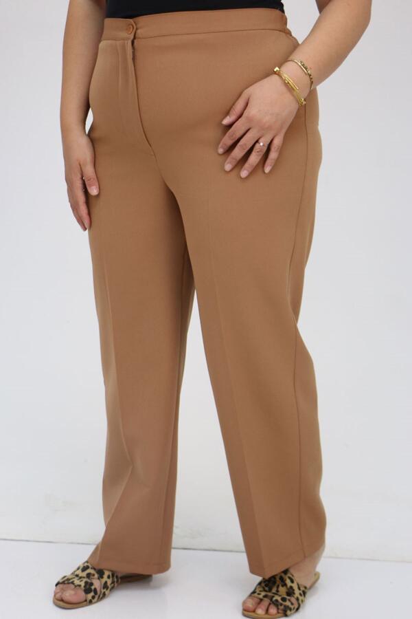 59010 Büyük Beden Beli Düğmeli Double Pantolon - Taba - 2