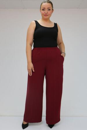 59014 Büyük Beden Beli Lastikli Bolpaça Pantolon - Bordo - 1