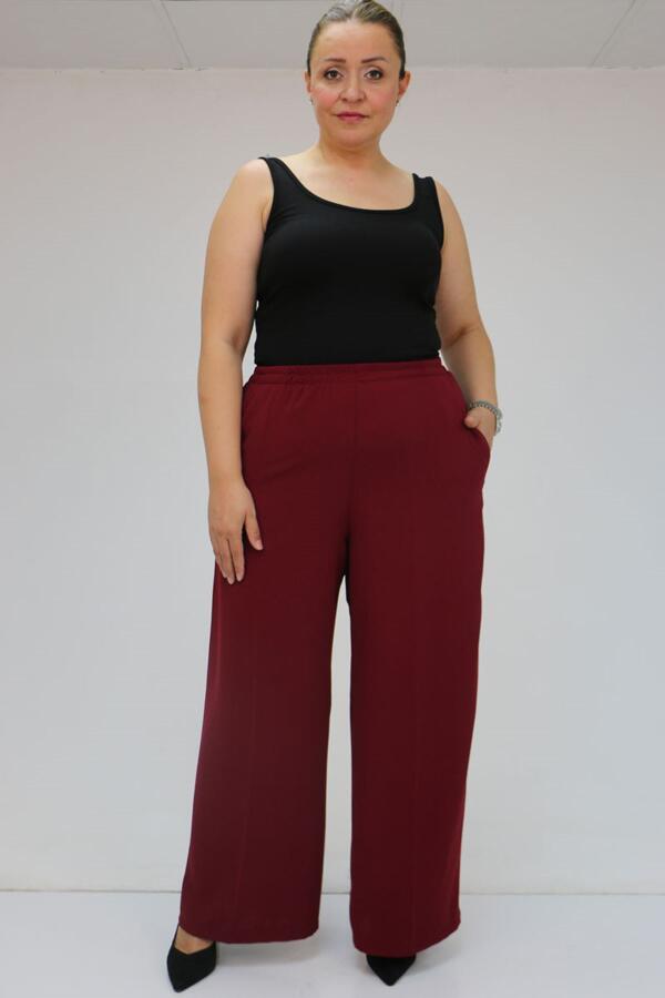 59014 Büyük Beden Beli Lastikli Bolpaça Pantolon - Bordo - 1