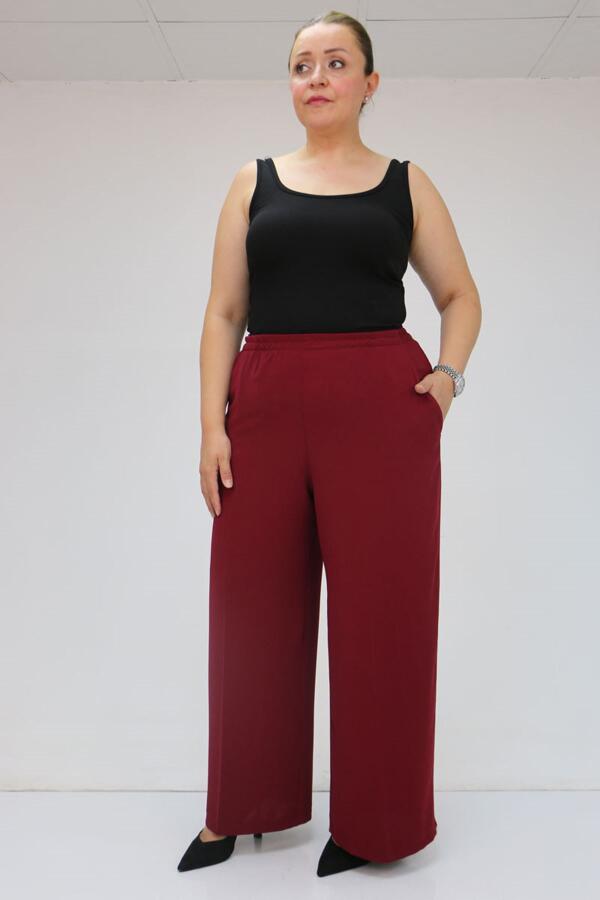 59014 Büyük Beden Beli Lastikli Bolpaça Pantolon - Bordo - 2