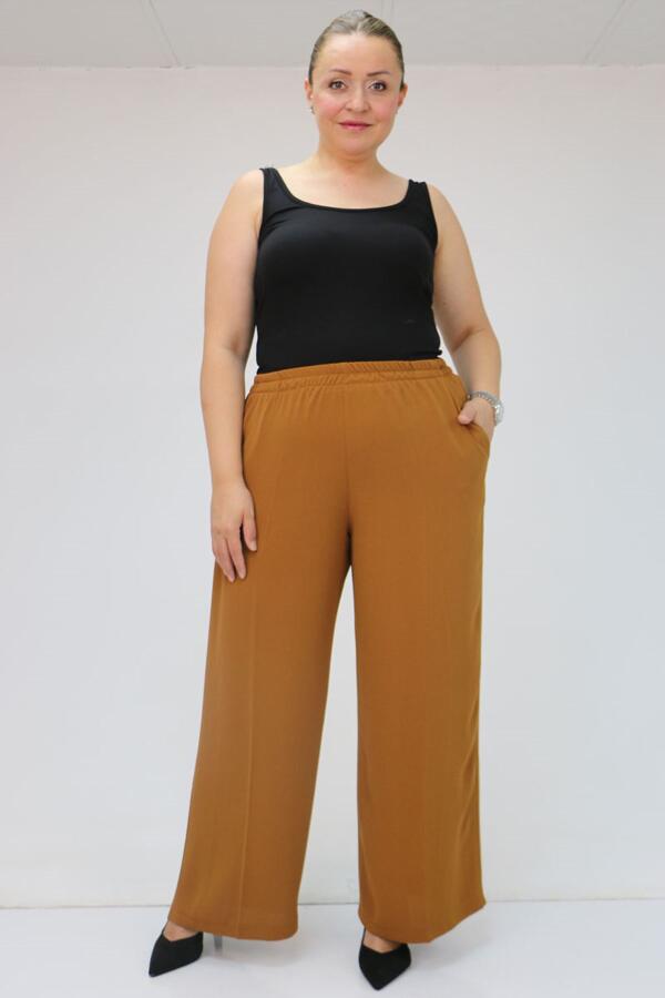 59014 Büyük Beden Beli Lastikli Bolpaça Pantolon - Hardal - 1