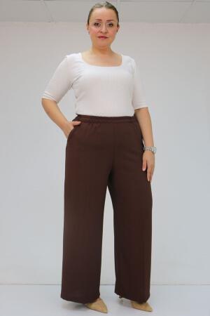 59014 Büyük Beden Beli Lastikli Bolpaça Pantolon - Kahve - 1