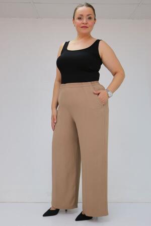 59014 Büyük Beden Beli Lastikli Bolpaça Pantolon - Vizon - 1